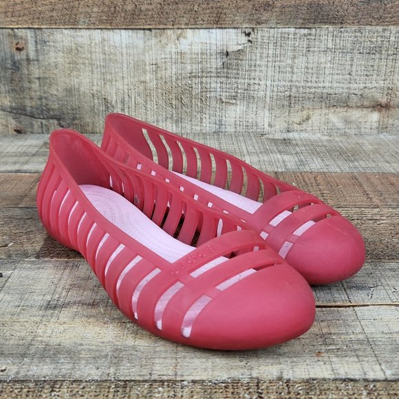 CROCS Shoes - Crocs Adrina II Jelly Flat Women 5 Pink Slip On Sandal Cutout Design Waterproof